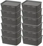 [SHENMAIDAY] 12-Pack Plastic Storage Baskets, Storage Boxes with Lids, Food Storage, Stackable Storage Boxes, Home Organizers for Shelves Drawers Desktop Closets, Gray