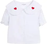 [Mud Kingdom] Little Girls Peter Pan Collar Blouse Cotton Puff Short Sleeve Button Up