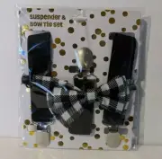 HER Accessories: Suspender & Bow Tie Set- Black & White- "NEW & Sealed" (B14)