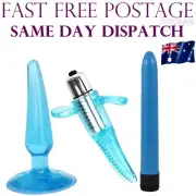 Sex Toy Bundle Pack Blue 7 in Vibrator Dildo Anal Butt Plug Tongue Bullet NEW AU