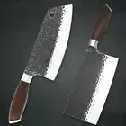 Cleaver Knife Hammered Stainless Steel Wood Handle Butcher Cut Slicing Chopping