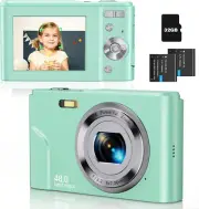 FHD1080P 48MP Auto Focus Digital Camera for Kids with 32GB Card, Green