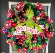 XL Grinch Merry Christmas Deco Mesh Front Door Wreath Decoration Decor Whoville