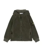 logo-patch fleece hooded jacket 12Y olive green