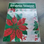 Vintage Plastic Poinsettia 52X84 Table Cloth