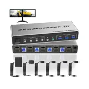 4 Port USB 3.0 KVM Switch Dual Monitor HDMI 4K 60Hz, KVM Switch 2 Monitors fo...