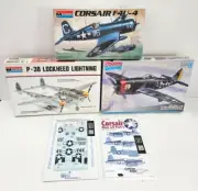 3X LOT 1/48 MONOGRAM F4U-4 + P-38 + P-47D W/ CUTTING EDGE + SUPERSCALE DECALS L