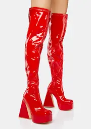 [Lemon Drop by Privileged] Red Ginsburg Thigh-High Platform Boots