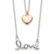 Sterling Silver Rose-Tone Love And Heart 18In Necklace