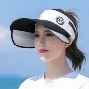 Sun Protection Wide Brim Visor Hat Brim - Navy Blue - One Size