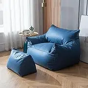 TOOPYW Lazy Lounger Bean Bag Chair Cover w/Footstool Sofa Lazy Sack (No Filler) Tatami Lounger Seat Memory Foam Bean Bag Cover,Blue