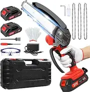 TFMOJHST Mini Chainsaw 6 inch Cordless, Mini Electric Chainsaw Pruning Saw, 21V Portable Battery Powered Handheld Chainsaw with Safety Lock, 2 Batteries & 3 Chains, for Tree/Wood Cutting Trimming(Red)