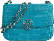 [Tory Burch] Britten Embossed Small Adjustable Shoulder Bag with Silver Hardware (Ocean Meadow), Ocean Meadow