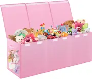 Extra Large Toy Box for Kids, Collapsible Toy Storage with Mesh Pockets, Pink