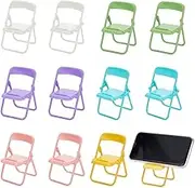 CRASPIRE 12Pcs 6 Colors Mini Folding Chair Cell Phone Stand Holder Desktop Foldable Candy Color Lazy Mobile Phone Holder Multi Angle Functions Miniature Furniture Model Accessories