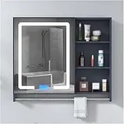 Anti-Fog Medicine Cabinet, Wall-Mounted Mirror Cabinet, with Shelves, LED Lighting, Suitable for Corridors, Bedrooms and Living Rooms (Color : Blue, Size : 70cm)