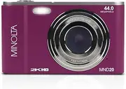 [Minolta] MND20 44MP Digital Camera – 2.7K Ultra HD Video, 16X Digital Zoom, Anti-Shake Stabilization, Time Lapse, Face Detection, 2.9-inch LCD Display – Lightweight Compact Camera (Magenta)