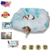Spacious Azure Blue Cat Cave Tunnel with Removable Plush Bed for All Breeds
