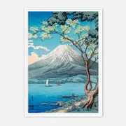 Galrie Hokusai's Iconic Mount Fuji Art Print Cherry Blossoms-Japanese Ukiyo-e Masterpiece, White Frame, A2 42x 60cm (16x 24inch)