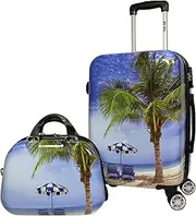 [World Traveler] Palm Tree Hardside 2-Piece Carry-On Spinner Luggage Set, One_Size, Palm Tree, One_Size, Palm Tree Hardside 2-Piece Carry-on Spinner Luggage Set