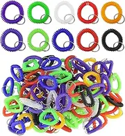 BDS-HOME 100pcs Colorful Wrist Coil Keychain, Plastic Stretchable Wristlet Keychains Wrist Coil Key Chains, Wrist Band Key Ring Chain for Office, Outdoor, Beach, Gym Exercise to Carry, Multiple,