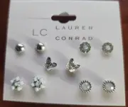 LC Lauren Conrad Silver Tone Stud Earrings 5 Pairs Butterflies Faux Opal NEW