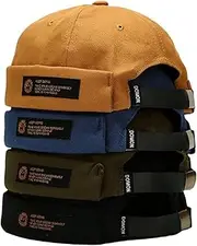 [eqgpi] Cotton Brimless Cap Retro Docker Caps Beanie Skull Cap Adjustable Brimless Hip hop Hats 4 Pcs