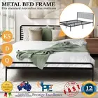 Metal Bed Frame Queen Double King Single Size Bed Base Platform Railing-Style BK