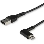 StarTech.com 1m USB A to Lightning Cable iPhone iPad Durable Right Angled 90 Degree Black Charger Cord w/Aramid Fiber Apple MFI Certified - First 1 x