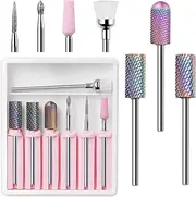 Makartt 7Pcs Nail Drill Bits, 3/32 Inch Dimond Sanding Bit Sets for Nail Drill E-File,Nail Drill Bit Sets Ceramic Acrylic Gel Bit Kit,Manicure Pedicure Remover Tools Salon Home DIY Use