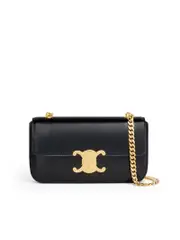 Celine Chain Shoulder Bag Triomphe in Shiny Calfskin Black