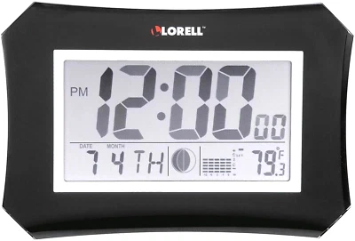 LORELL 60998 Wall Desk Alarm Clock, LCD, D Lunar, Slvr / Blk