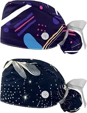[YTYVAGT] 2-Pc,Nurse Scrub Caps,Scrub Hats with Buttons and Cotton Sweatband,Abstract Colorful Pattern