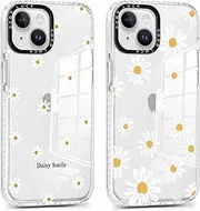 Foonary 2 Pack Clear Flowers Print Phone Case for iPhone 13 Mini 5.4", with Daisy Design Aesthetics Transparent Pattern Soft Silicone Cases,Shockproof Bumper Protector Girls Cover, for iPhone 13 Mini