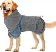 SlowTon Dog Bathrobe Towel - Microfibre Pet Drying Towel, Super Absorbent Quick Drying Puppy Towel Bath Robe with Adjustable Collar Belly Strap for After Bath Swim Wet Walk Large Medium Small Dogs