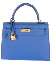Herms Blue Leather Sellier Kelly 25 GHW (Authentic Pre-Loved)