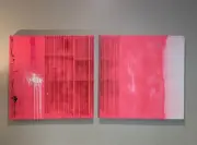 Neon Blood Diptych - 2014 - Mixed Media on Canvas - Original Art - 22”x45”x1.5”