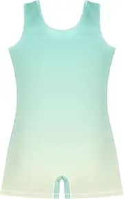 [GAIGEO] Green Blue Light Yellow Gradient Leotards for Gymnastics Toddler Girls Unitard Biketards Leotard with Shorts 2-3t