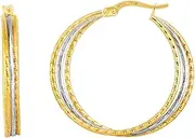 [JewelryWeb] 14k Gold Yellow White Finish Hoop Earrings With Hinged Clasp-Hoop Earring for Women