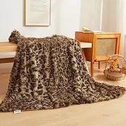 [XeGe] Luxury Faux Fur Leopard Print Throw, Soft 50x60 Cheetah Print Fluffy Blanket, Shaggy Plush Decorative Couch Throw, Cute Furry Fuzzy Animal Print Blanket for Sofa Bed, Brown