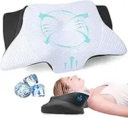 SAHEYER Cervical Neck Pillow, 2 in 1 Memory Foam Pillow for Neck Pain Relief and Snoring, Ergonomic Pillow for Side Sleeper Back and Stomach Sleeper, Black