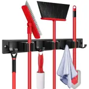 SLIIMU 15'' Broom and Mop Holder Wall Mount with Movable Sliding 3 Racks 4 Ho...