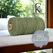 3MM 3ply macrame cord ARMY GREEN High Quality Cotton Soft 3 Twist Rope Melbourne