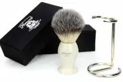 Synthetic Hair Shaving Brush for Men with Brass Handle & Stainless Steel Stand