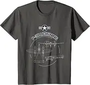 [X.Style] P-38 Lightning USAF Warbird Plane WW2 Airshow T-Shirt ds3579 T-Shirt Black