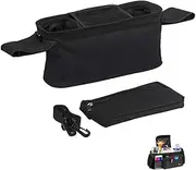 Baby Buggy Pram Caddy, CuiCanfla Universal Pram Organiser Bag with Insulated Coffee Cup Holders & Phone Storage, Travel Bag Pram Organizer,for Most Baby Strollers