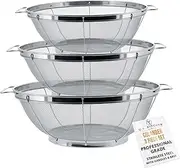 U.S. Kitchen Supply - 3 Piece Colander Set - Stainless Steel Mesh Strainer Net Baskets with Handles & Resting Base - 11" 5 Quart, 9.5" 4 Quart and 8.5" 3 Quart - Strain, Drain, Rinse, Steam or Cook