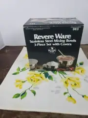 NIB Revere Ware Stainless D Ring Mixing Bowl Set Nesting w Lids Set 983 Vintage