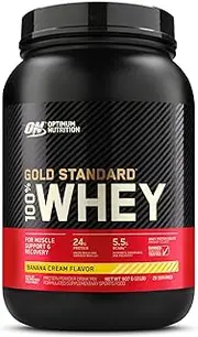 OPTIMUM NUTRITION Gold Standard 100% Whey Protein Powder, Banana Cream, 907g - [2024/2025 plastic neck band packaging may vary]