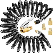 9.8 ft Tire Inflator Extension Hose Adapter, Flexible Recoil Air Hose w/Locking Air Chuck for Schrader & Presta Valve, Clip Screw Thread Tyre Inflator Pump Hose Adapter for Car Bike Gauge Compressor